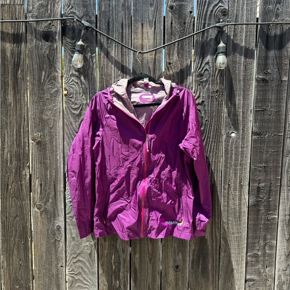 Marmot Purple Pink Women's Full Zip Hooded PreClip Eco Rain Jacket Windbreaker M